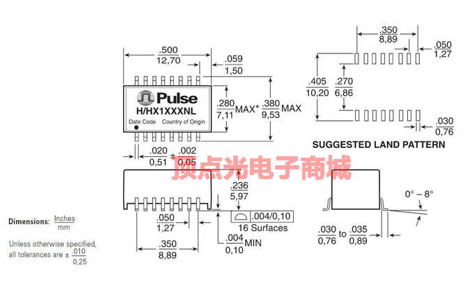 PULSE 普思電子 電源管理 隔離和數據接口(封裝式) 脈沖變壓器 H1102NL(圖2) 1-220FG62526427.png