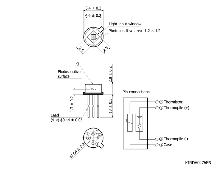 濱松 熱電堆探測器 單象元型 高靈敏度 內置熱敏電阻 T15962-01(圖2) 1-220G1105251450.png