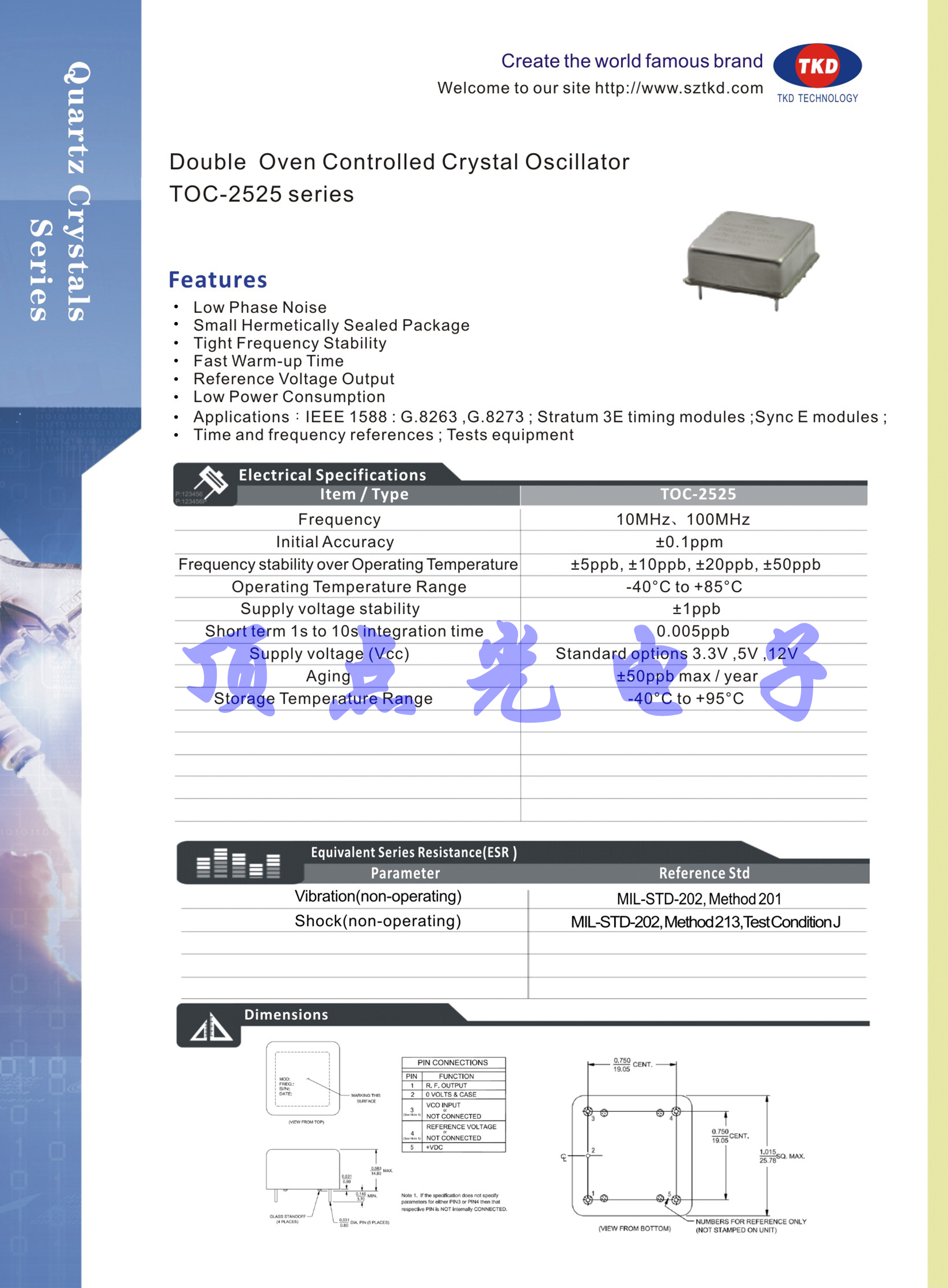 TKD 泰晶 恒溫晶體振蕩器 ocxo 有源晶振 TOC-2525系列 10.000MHz、100.000MHz(圖1) 1-220P915315QG.png